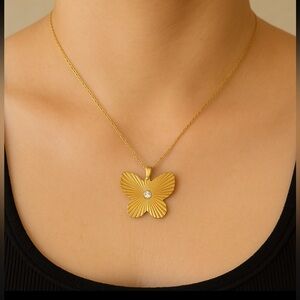 Rachel Zoe Sterling Silver 925 Gold Plated Butterfly Necklace W CZ